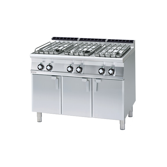 Kuchnia gazowa z nierdzewnym rusztem i szafką 3,5+3x5,5+2x7,5 kW, 1200x700x900 mm | RM GASTRO, PC - 712 G/P