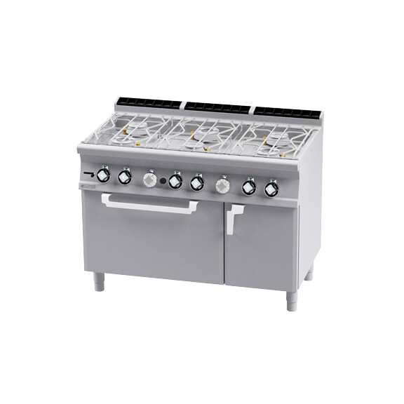 Kuchnia wodna gazowa z piekarnikem i szafką 3x5,5+3x8,5 kW, 1200x700x900 mm | RM GASTRO, CFA6 - 712 GPV