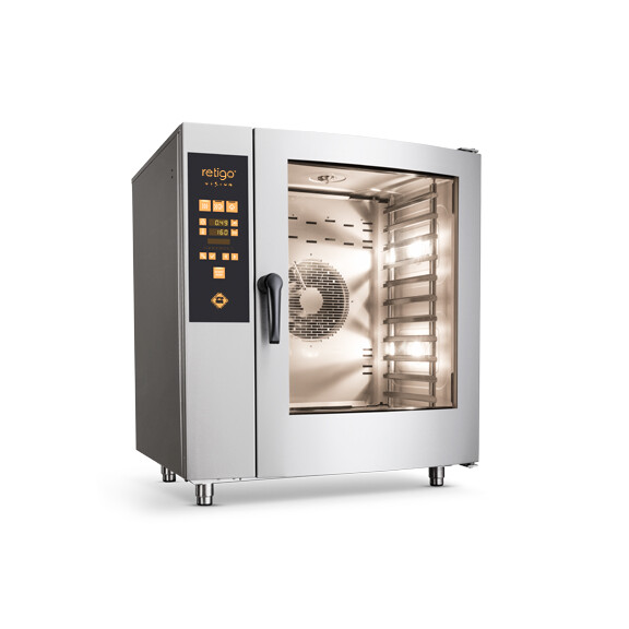 Piec konwekcyjno-parowy bojlerowy z sondą i prysznicem 10x GN 1/1 + 1x GN 1/1, 933x867x1080 mm | RETIGO, Orange 1011b