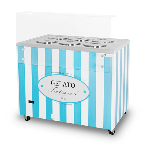Dystrybutor do lodów, witryna do lodów, konserwator, retro, 6 tub, okrągłe kuwety, 1063x670x895 mm, biało-niebieski | RESTO QUALITY, GELATO POZETTI 6 