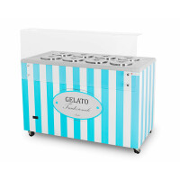 Dystrybutor do lodów, witryna do lodów, konserwator, retro, 8 tub, okrągłe kuwety, 1283x670x895 mm, biało-niebieski | RESTO QUALITY, GELATO POZETTI 8 