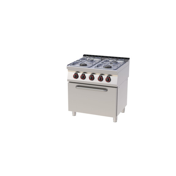 Kuchnia gazowa z piekarnikiem statycznym 3,5+3x6 kW, 800x700x900 mm | REDFOX, SPBT 70/80 21 G