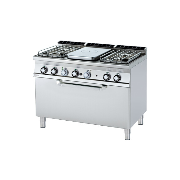 Kuchnia gazowa żeliwna z piekarnikiem 7+3,5+2x5,5+7,5 kW, płyta 370x570 mm, 1200x700x900 mm | RM GASTRO, TPF4 - 712 G/P