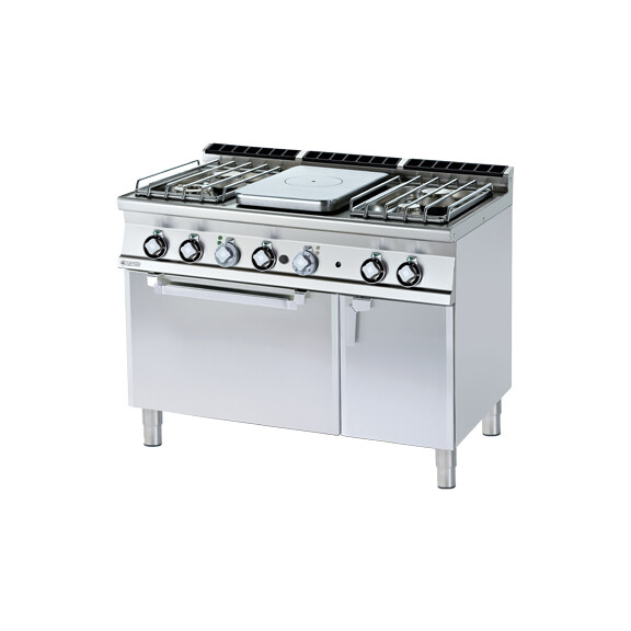 Kuchnia żeliwna gazowa z piekarnikiem i szafką 7+3,5+2x5,5+7,5 kW, płyta: 370x570 mm, 1200x700x900 mm | RM GASTRO, TPF4 - 712 GV/P