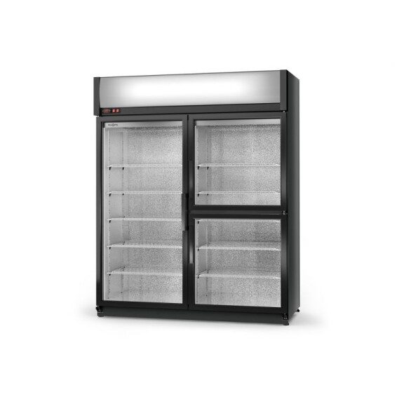 Szafa chłodnicza jednostronnie przeszklona z drzwiami skrzydłowymi, dwukomorowa, trzydrzwiowa, agregat górny, wentylator, 4 kl., 1400x750x2020 mm | RA