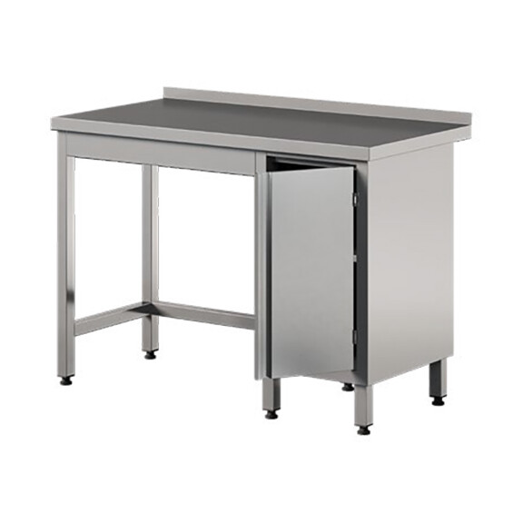 Stół przyścienny ze stali nierdzewnej z szafką, drzwi skrzydłowe 1600x700x850 mm | ASBER, WT-167-PL-HD