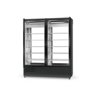 Szafa chłodnicza dwustronnie przeszklona z drzwiami skrzydłowymi, blokada drzwi od strony klienta, agregat dolny, wentylator, 3 kl., 1400x720x2000 mm 