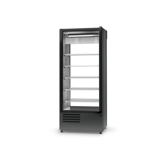 Szafa chłodnicza dwustronnie przeszklona z drzwiami skrzydłowymi, blokada drzwi od strony klienta, agregat dolny, wentylator, 4 kl., 825x720x2000 mm |