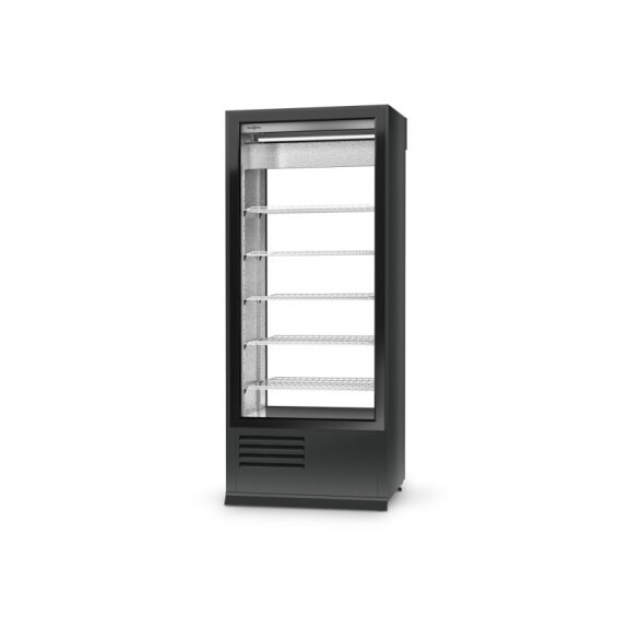 Szafa chłodnicza dwustronnie przeszklona z drzwiami skrzydłowymi, szyba od strony klienta zamontowana na stałe, agregat dolny, 3 kl., 725x675x1980 mm 