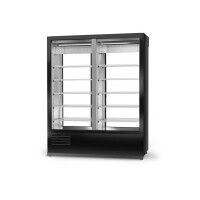 Szafa chłodnicza dwustronnie przeszklona z drzwiami skrzydłowymi, szyba od strony klienta zamontowana na stałe, agregat dolny, 3 kl., 1200x675x1980 mm