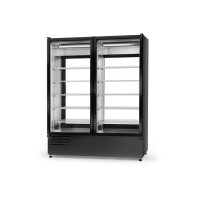 Szafa chłodnicza dwustronnie przeszklona, drzwi rozsuwane od strony obsługi, drzwi z blokadą od strony klienta, agregat dolny, 3 kl., 1200x740x2000 mm