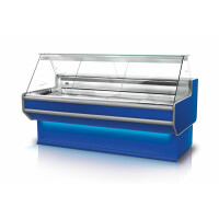 Lada chłodnicza z hartowaną dzieloną szybą prostą ukośną, blatem ze stali nierdzewnej i podświetleniem korpusu 1220x1070x1220 mm | RAPA, L-A2