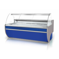 Lada chłodnicza z hartowaną szybą gietą uchylną, podświetlanym dolnym plafonem i blatem ze stali nierdzewnej 2040x1070x1220 mm | RAPA, L-D3
