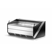 Lada chłodnicza modułowa z hartowaną szybą giętą, krótką, systemem osuszania szyb i blatem ze stali nierdzewnej 1345x1200x930 mm | RAPA, L-Si
