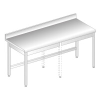 Stół przyścienny ze stali nierdzewnej z rantem puszkowym i kapinosem 1500x700x850 mm | DORA METAL, DM-S-3100