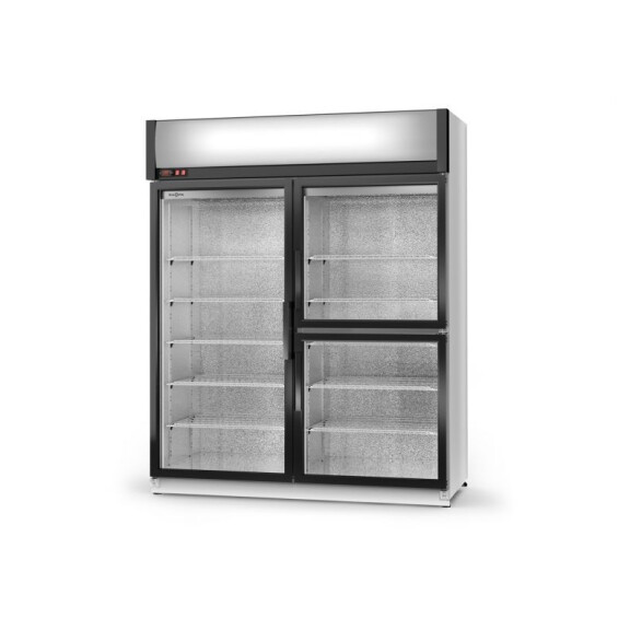 Szafa chłodnicza jednostronnie przeszklona z drzwiami skrzydłowymi, dwukomorowa, trzydrzwiowa, agregat górny, wentylator, 4 kl., 1200x750x2020 mm | RA