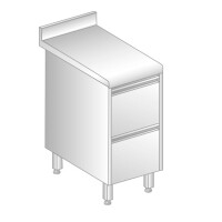 Stół przyścienny ze stali nierdzewnej z 2 szufladami, rantem puszkowym i kapinosem 600x600x850 mm | DORA METAL, DM-S-3109