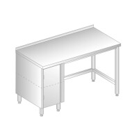 Stół przyścienny ze stali nierdzewnej z szafką 1400x700x850 mm | DORA METAL, DM-3111