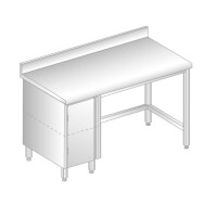 Stół przyścienny ze stali nierdzewnej z szafką, rantem puszkowym i kapinosem 2100x700x850 mm | DORA METAL, DM-S-3111
