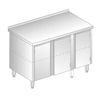 Stół przyścienny ze stali nierdzewnej z 2 szafkami 1300x600x850 mm | DORA METAL, DM-3125