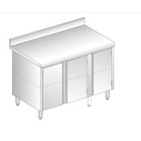 Stół przyścienny ze stali nierdzewnej z 2 szafkami, rantem puszkowym i kapinosem 1200x600x850 mm | DORA METAL, DM-S-3125