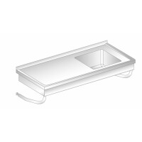 Stół przyścienny podwieszany ze stali nierdzewnej ze zlewem 1800x700x375 mm | DORA METAL, DM-3270