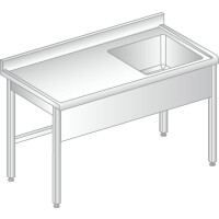 Stół przyścienny ze stali nierdzewnej ze zlewem, rantem puszkowym i kapinosem 1300x600x850 mm | DORA METAL, DM-S-3200