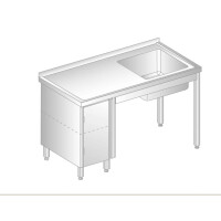 Stół przyścienny ze stali nierdzewnej ze zlewem i szafką 1300x600x850 mm | DORA METAL, DM-3011