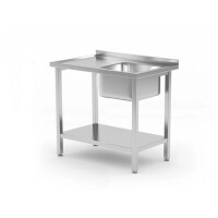 Stół ze zlewem 1-komorowym i półką – skręcany, zlew po prawej stronie 800x600x850 mm | HENDI, Budget Line