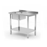 Stół ze zlewem 1-komorowym i półką – skręcany, zlew po lewej stronie 800x600x850 mm | HENDI, Budget Line