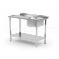 Stół ze zlewem 1-komorowym i półką – skręcany, zlew po prawej stronie 1000x600x850 mm | HENDI, Budget Line