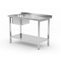 Stół ze zlewem 1-komorowym i półką – skręcany, zlew po lewej stronie 1000x600x850 mm | HENDI, Budget Line