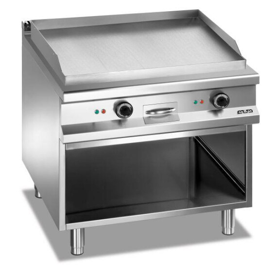 Płyta grillowa elektryczna, na podstawie z trzech stron zamkniętej 800x900 mm - gładka, chromowana, Magistra Plus 900 | MBM, MFTE98ALC