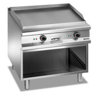 Płyta grillowa elektryczna, na podstawie z trzech stron zamkniętej 800x900 mm - ryflowana, Magistra Plus 900 | MBM, MFTE98AR