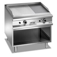 Płyta grillowa gazowa, na podstawie z trzech stron zamkniętej 800x900 - 2/3 gładka, 1/3 ryflowana, chromowana, Magistra Plus 900 | MBM, MFTG98ALRC