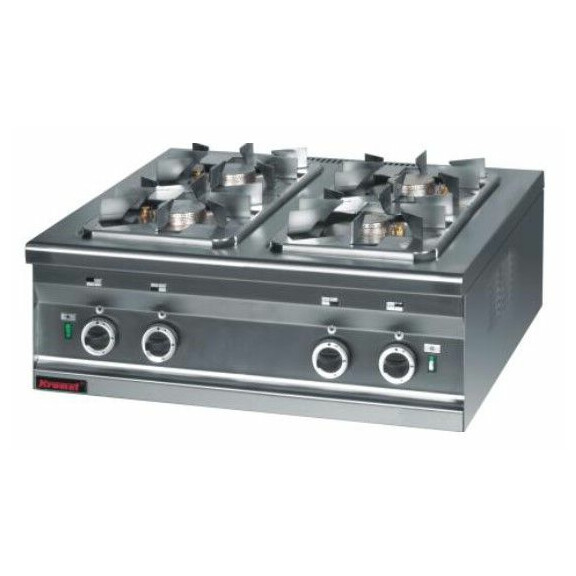 Kuchnia gazowa na podstawie szafkowej otwartej 3x3,5 kW + 1x2,5 kW | KROMET, 000.KG-4s.S