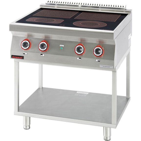 Kuchnia elektryczna ceramiczna 4 pola 2x4 kW + 2x2,1 kW na podstawie szkieletowej  | KROMET, 700.KE-4C.T