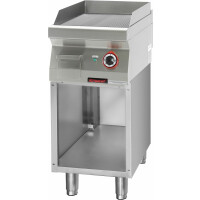 Płyta grillowa ryflowana chromowana 400mm 4,8 kW na podstawie szafkowej otwartej  | KROMET, 700.PBE-400R.S