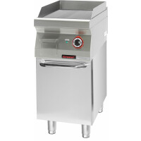 Płyta grillowa ryflowana chromowana 400mm 4,8 kW na podstawie szafkowej zamkniętej | KROMET, 700.PBE-400R.S.D