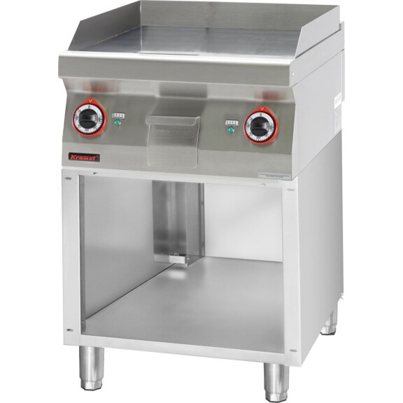 Płyta grillowa gładka 600 mm 8 kW na podstawie szafkowej otwartej | KROMET, 700.PBE-600G.S