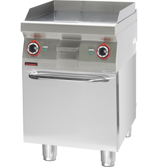 Płyta grillowa gładka 600 mm 8 kW na podstawie szafkowej zamkniętej | KROMET, 700.PBE-600G.S.D