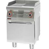 Płyta grillowa 1/2gł. + 1/2ryf. chromowana 600 mm 8 kW na podstawie szafkowej zamkniętej | KROMET, 700.PBE-600GR.S.D