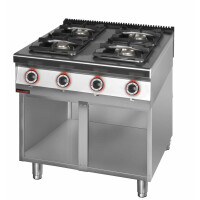 Kuchnia gazowa 4 palnikowa 1x4,5 kW+ 1x7,5 kW + 2x9,0 kW na podstawie szafkowej otwartej  | KROMET, 900.KG-4.S.