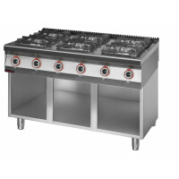 Kuchnia gazowa 6 palnikowa 2x4,5 kW + 2x7,5 kW + 2x9,0 kW na podstawie szafkowej otwartej | KROMET, 900.KG-6.S