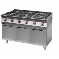 Kuchnia gazowa 6 palnikowa 2x4,5 kW + 2x7,5 kW + 2x9,0 kW na podstawie szafkowej zamkniętej  | KROMET, 900.KG-6.S.D