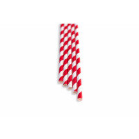 Rurki, słomki czerwone paski 8x210 mm (op. 100 szt) | BAREQ, FF-2108PR