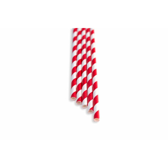 Rurki, słomki czerwone paski 8x250 mm (op. 100 szt) | BAREQ, FF-2508PR