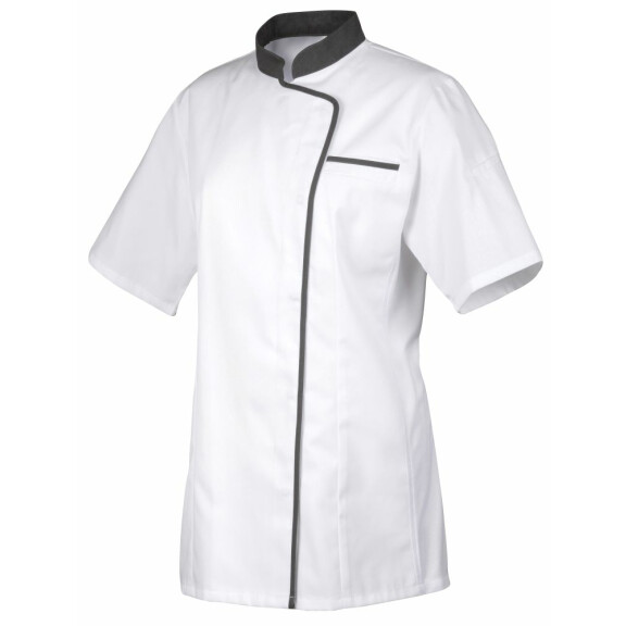 Bluza kucharska biała, szara lamówka, krótki rękaw rozm. XL | ROBUR, Expression