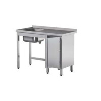 Stół przyścienny ze zlewem i drzwiami skrzydłowymi 1600x700x850 mm | ASBER, STW-167/1-PL-L-HD-B