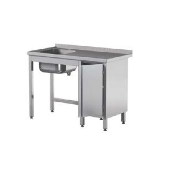 Stół przyścienny ze zlewem i drzwiami skrzydłowymi 1700x700x850 mm | ASBER, STW-177/1-PL-L-HD-B